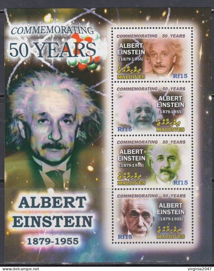 2005 Maldives Personajes Albert Einstein 50 Aniv. Del Fallecimiento 1 Block De 4v. Mint - Albert Einstein