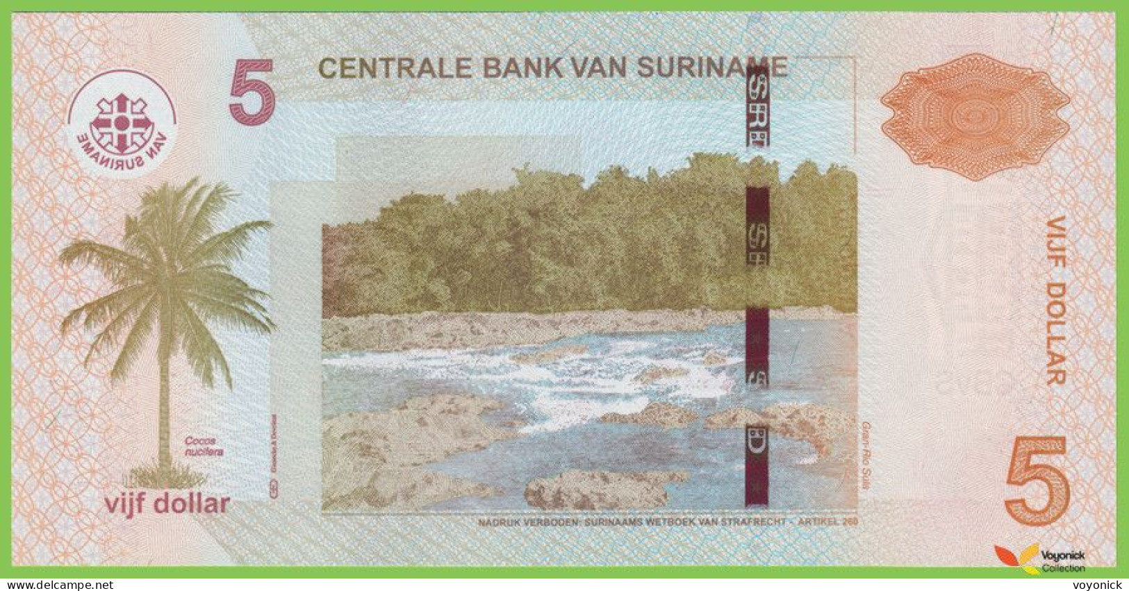 Voyo SURINAM 5 Dollar 2012 P162b B545b GB UNC Suriname River - Surinam