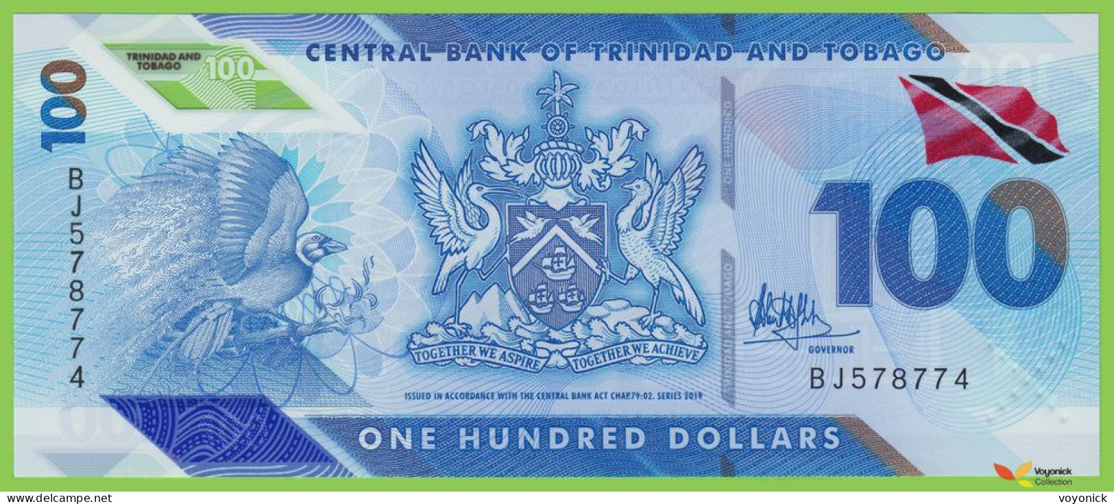 Voyo TRINIDAD & TOBAGO 100 Dollars 2019 P65 B241a BJ UNC Polymer - Trinidad Y Tobago