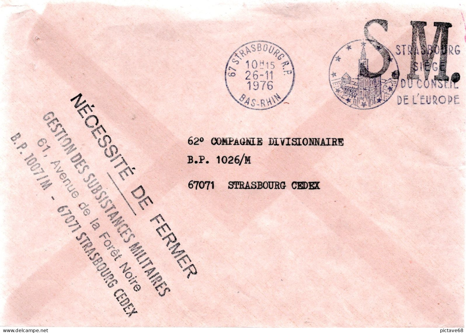 FRANCE / ENVELOPPE DE STRASBOURG EN FRANCHISE MILITAIRE - 1961-....