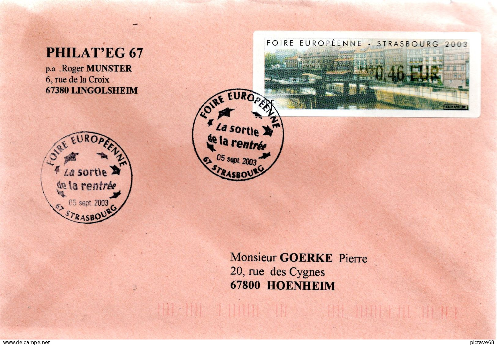 FRANCE / ENVELOPPE AVEC VIGNETTE LISA N° 546 DE 2003 OBLITERATION FDC FOIRE EUROPEENNE 05 SEPT 2003 - 1999-2009 Illustrated Franking Labels