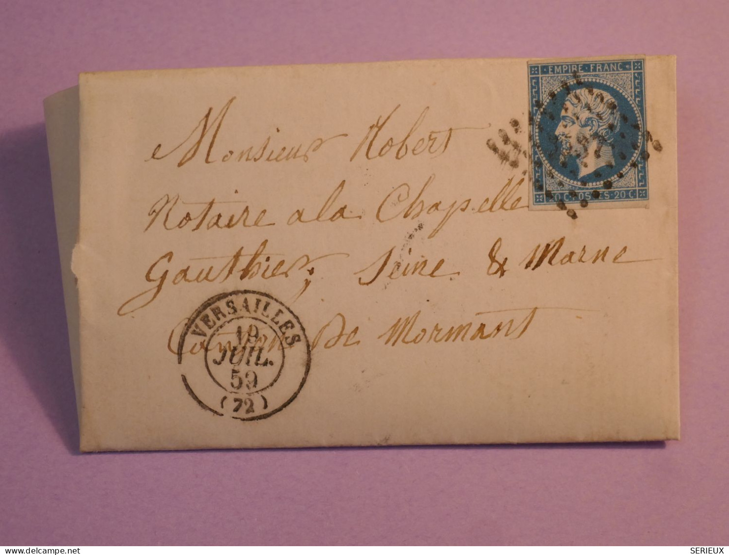 BY18 FRANCE  BELLE  LETTRE  1859  VERSAILLES A LA CHAPELLE  GAUTHIER+ NAPOLEON N° 14 ++AFF. INTERESSANT ++ - 1853-1860 Napoléon III.