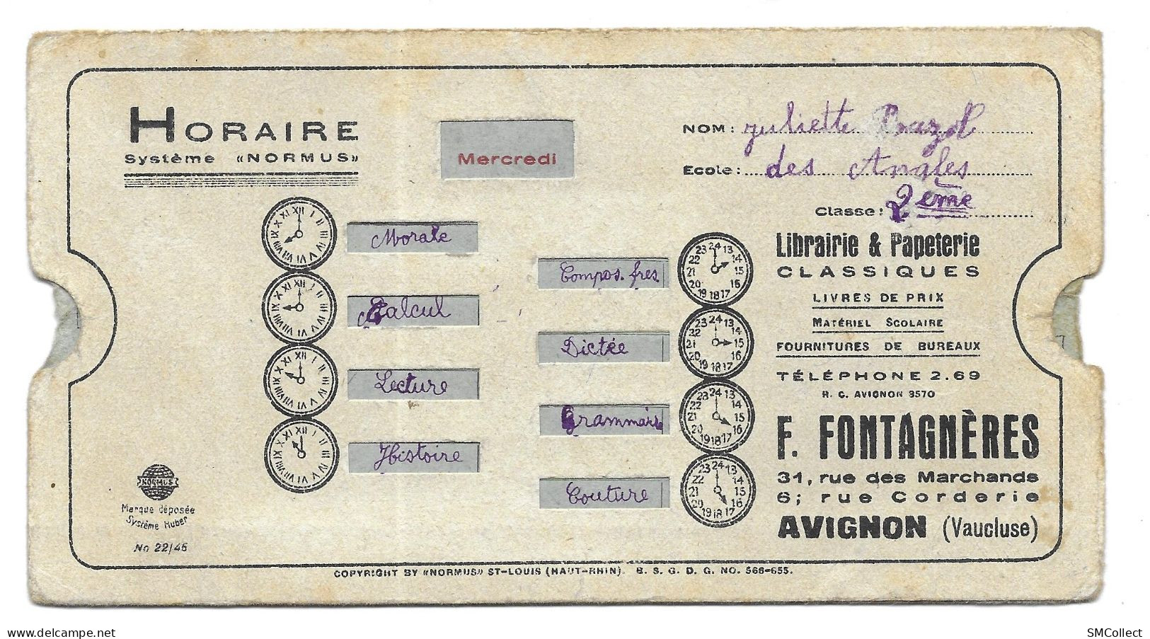 Ancienne Calculatrice à Tirette "Normus Multiplications" Imprimerie F. Fontagnères, Avignon (GF3683) - Material Y Accesorios