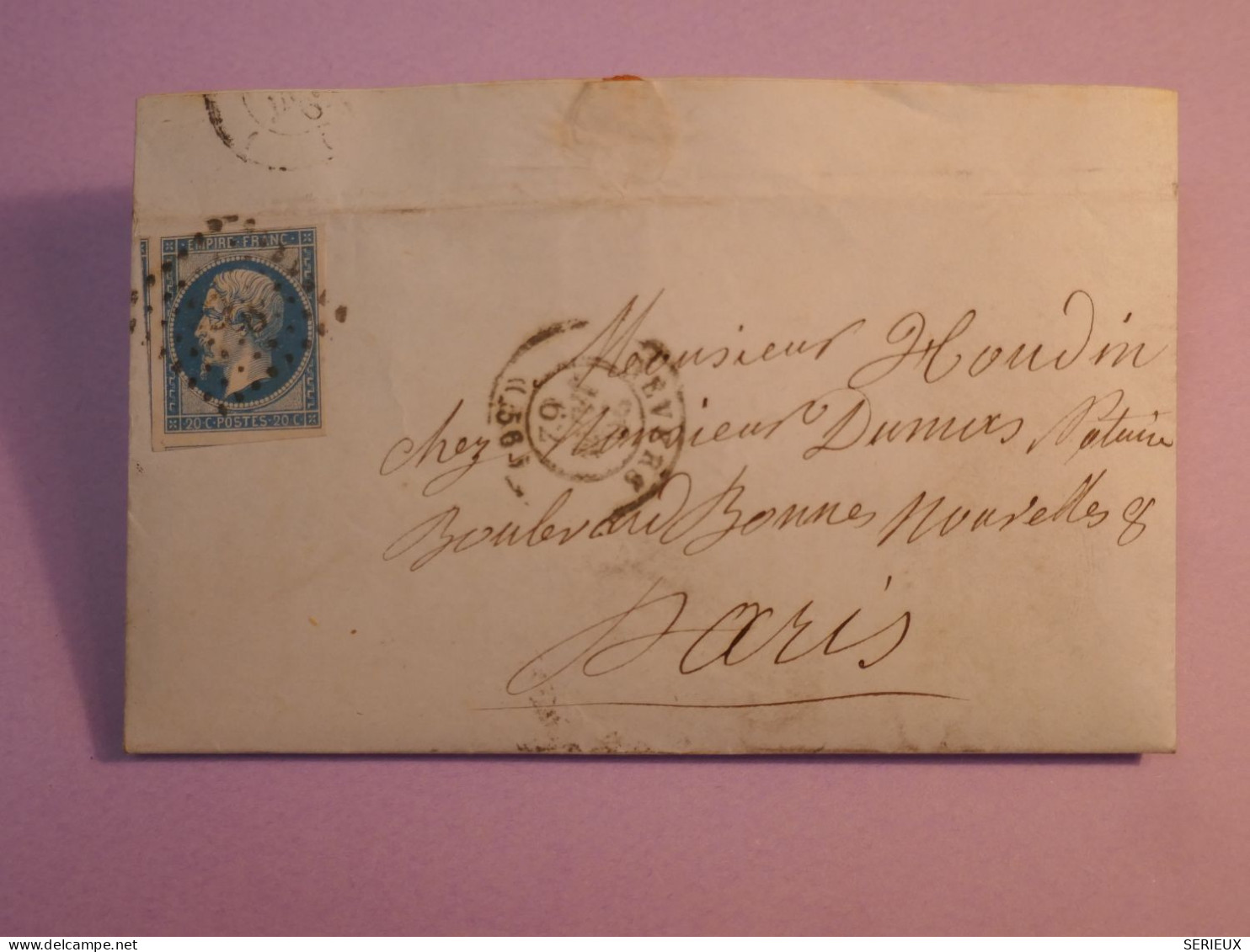 BY18 FRANCE  BELLE  LETTRE  1862 PETIT BUREAUNEVERS    A PARIS ++ NAPOLEON N° 14 +VOISIN ++AFF. INTERESSANT ++ - 1853-1860 Napoléon III