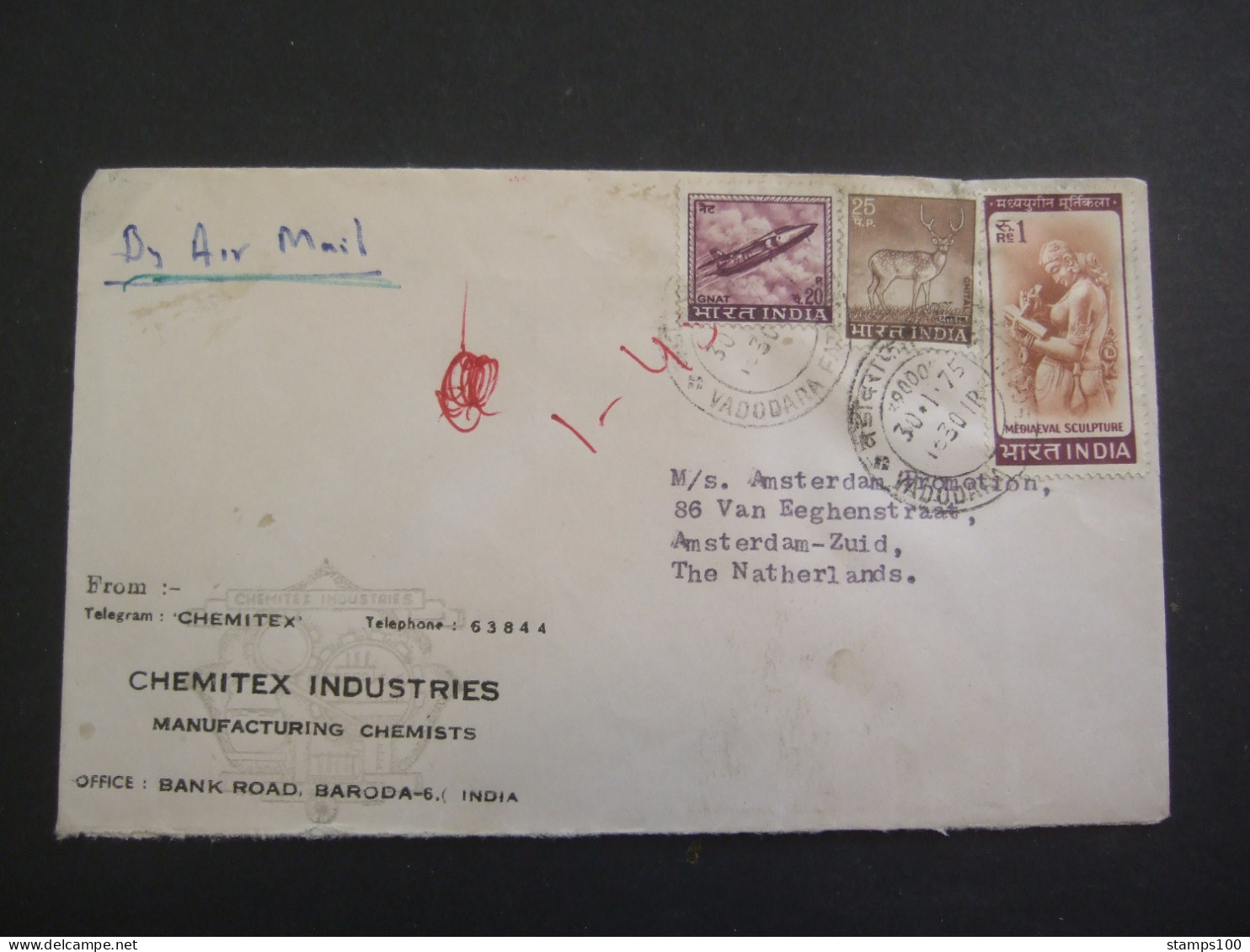 INDIA LETTER BY AIRMAIL 1975.       (MAP19-TVN) - Luchtpost