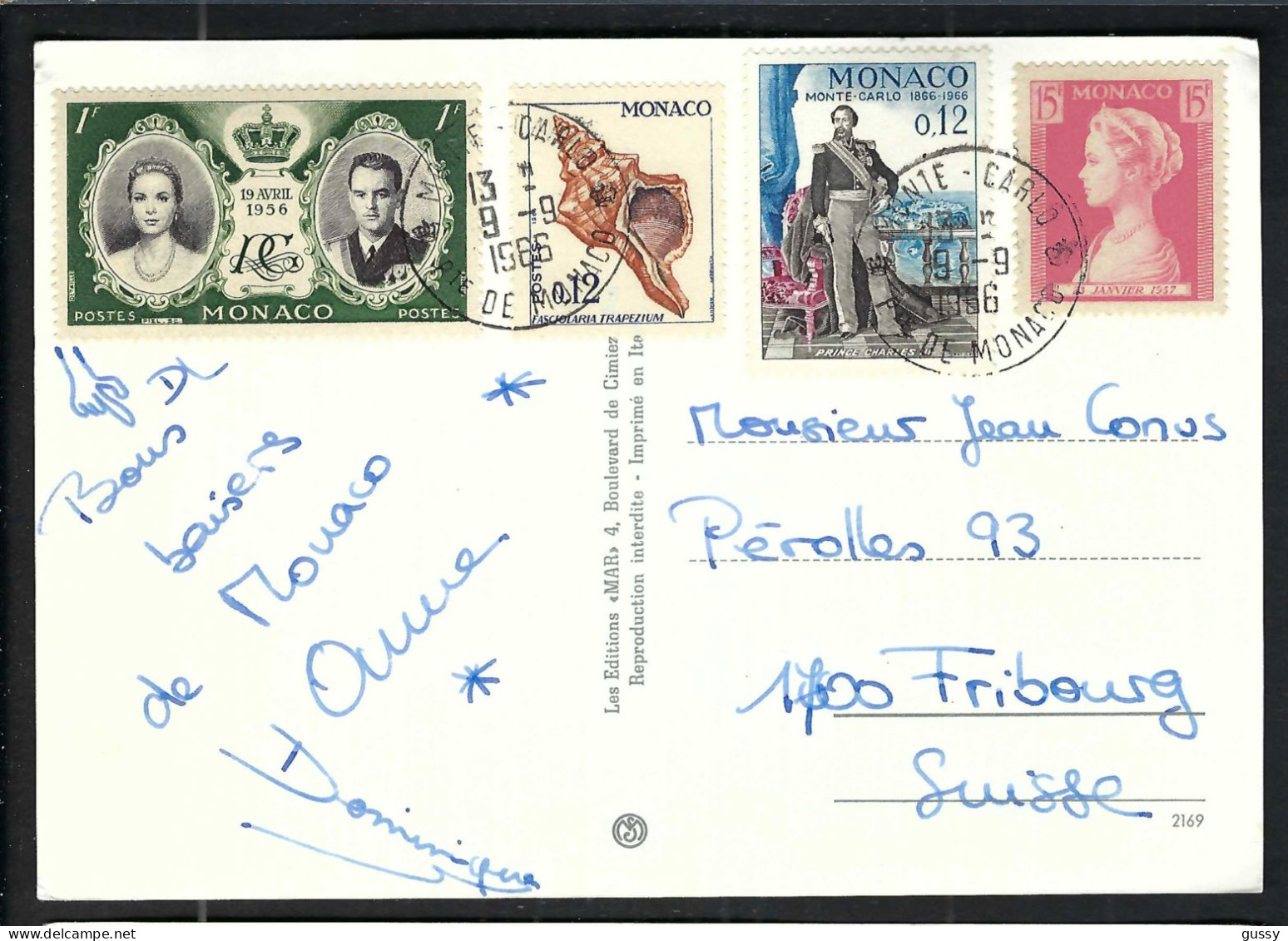 MONACO 1966: CP Ill. Pour Fribourg (Suisse) - Covers & Documents
