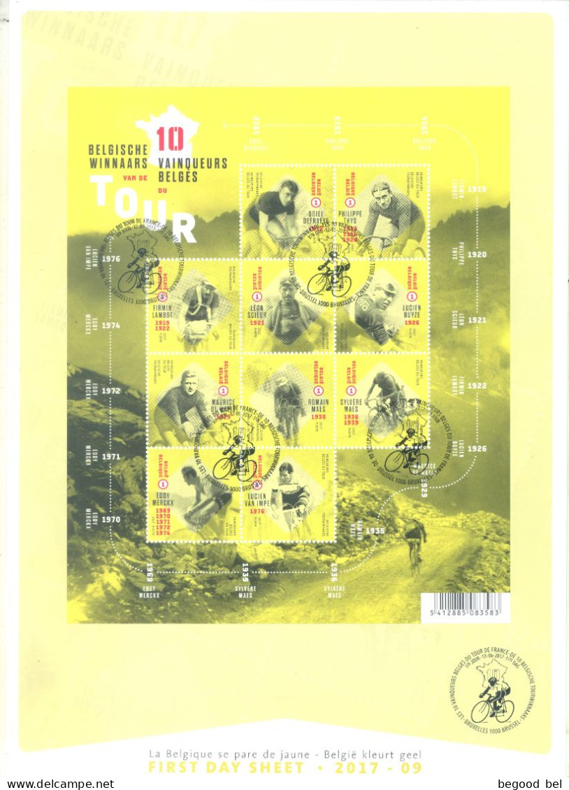 BELGIUM - 12.6.2017 - FDS - 10 VAINQUEURS TOUR DE FRANCE MERCKX VAN IMPE ...  - COB 4697-4706 BL252  Lot 25774 - 2011-2020