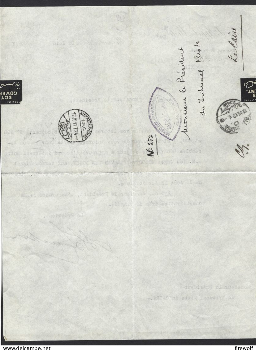 C26 - Egypt - 1917 - Letter Cour D'Appel Mixte Alexandrie - TPO Alexandria Cairo - Egyptian Government Label - 1915-1921 Britischer Schutzstaat