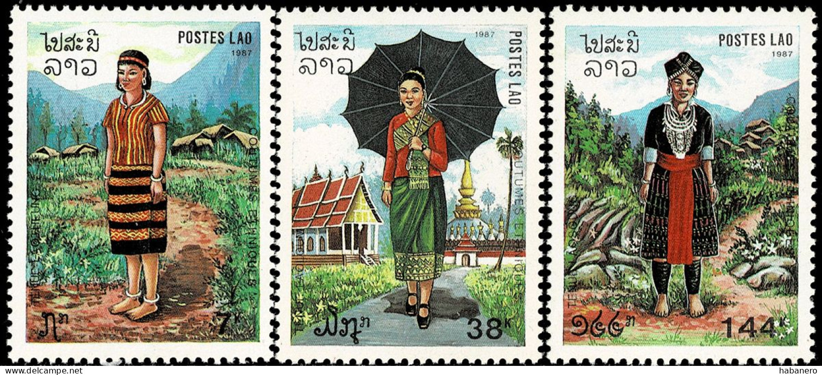 LAOS 1987 Mi 1057-1059 ETHNIC PEOPLE AND COSTUMES MINT STAMPS ** - Laos
