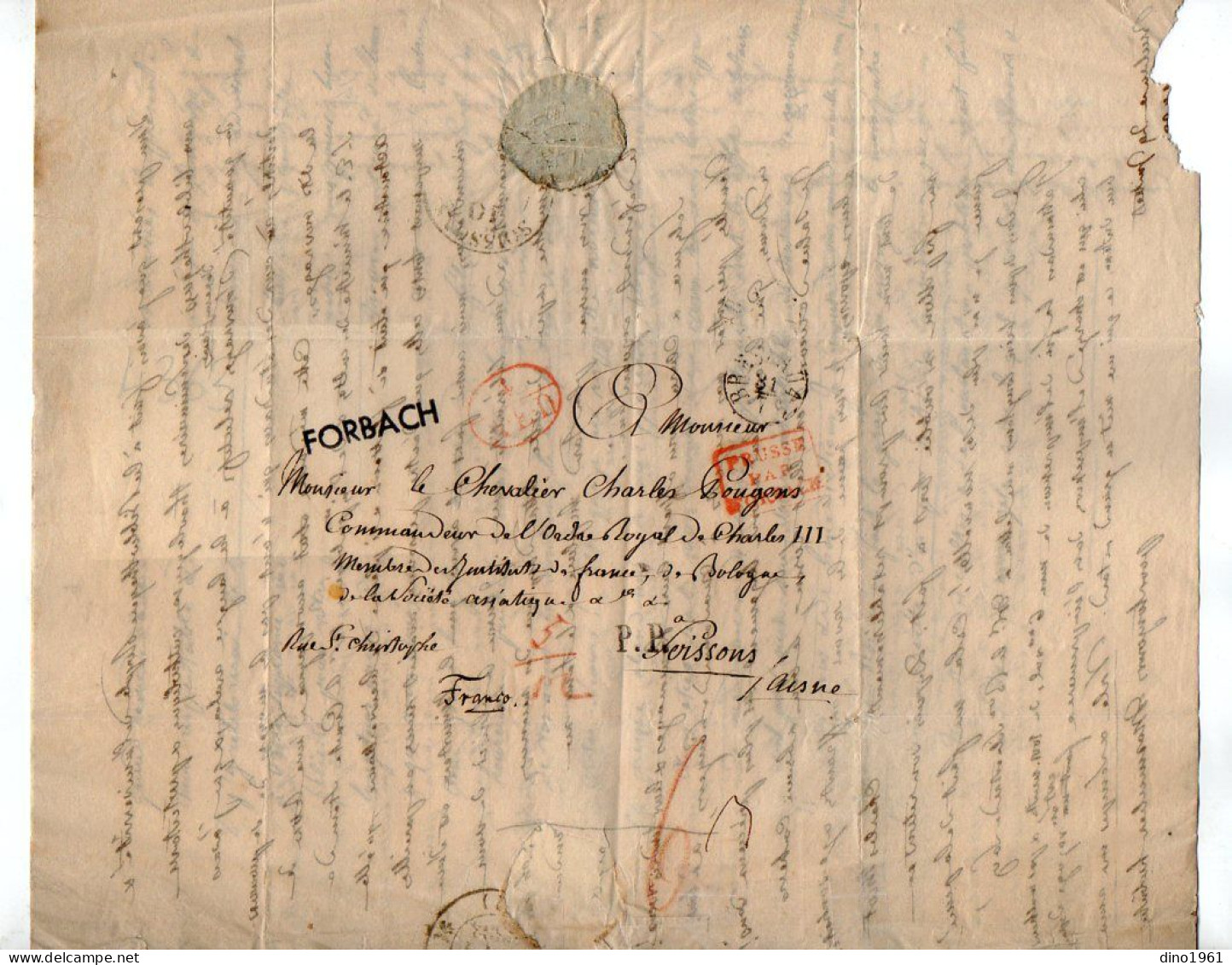 TB 4363 - 1831 - LAC - Lettre De BRESLAU Marque D'entrée Prusse Par FORBACH Pour M. Le Chevalier Ch. POUGENS à SOISSONS - Marques D'entrées