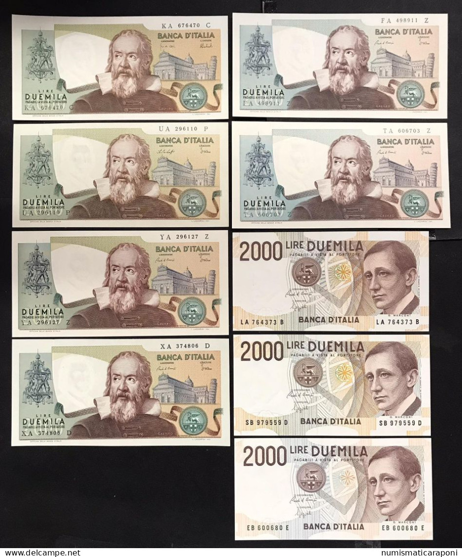 2000 LIRE Galileo Galilei 3 Decreti + XA + Curiosità Colori + 3 Es. Marconi 9 Biglietti Q.fds/fds LOTTO 4733 - 2000 Liras