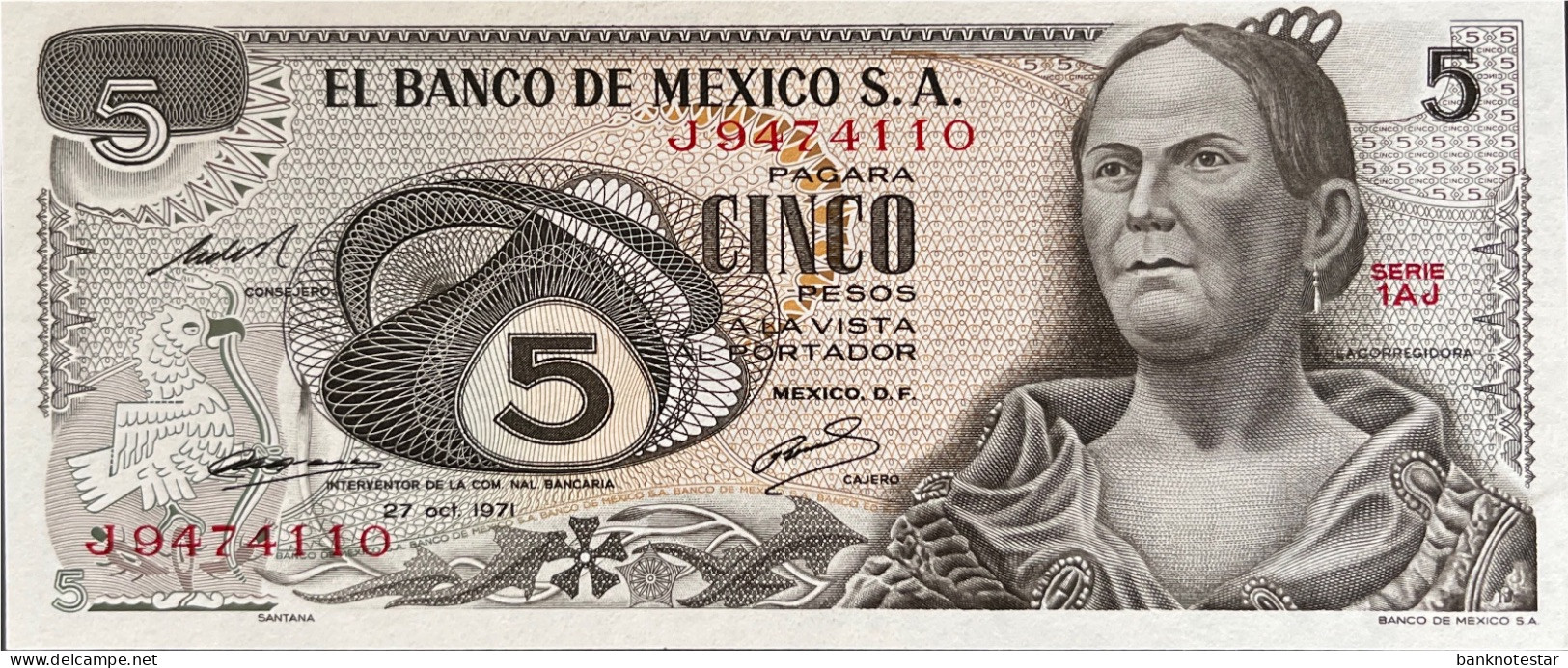 Mexico 5 Pesos, P-62b (27.10.1971) - UNC - Serie 1AJ - Mexique