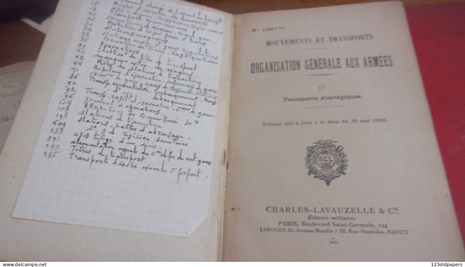 1934 LAVAUZELLE MOUVEMENTS TRANSPORTS ORGANISATION GENERALE AUX ARMEES TRANSPORT STRATEGIQUE - Francese