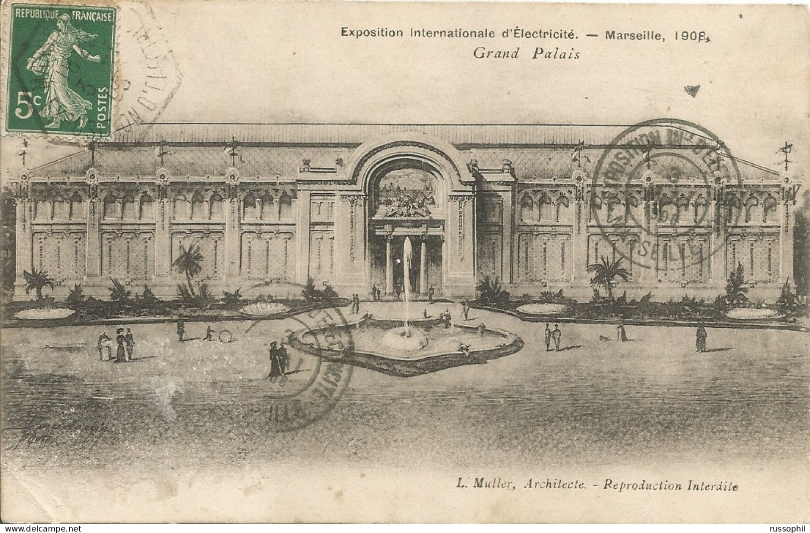 FRANCE - 13 - MARSEILLE - EXPOSITION INTERNATIONALE D'ELECTRICITE 1908 -  GRAND PALAIS - ED. BAUDOUIN - 1908 - Weltausstellung Elektrizität 1908 U.a.