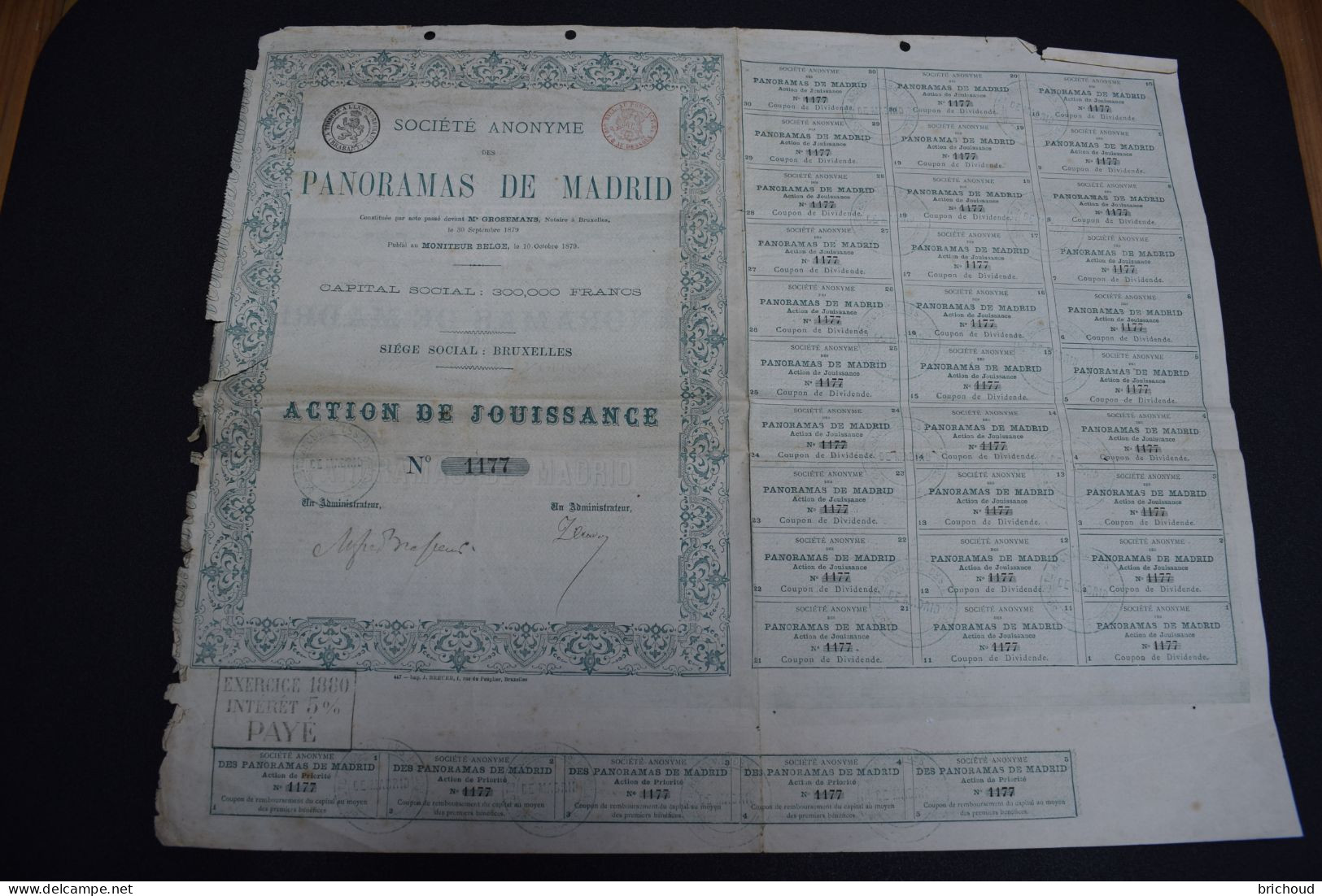 Société Anonyme Des Panoramas De Madrid 300.000 Francs 1880 - Tourism