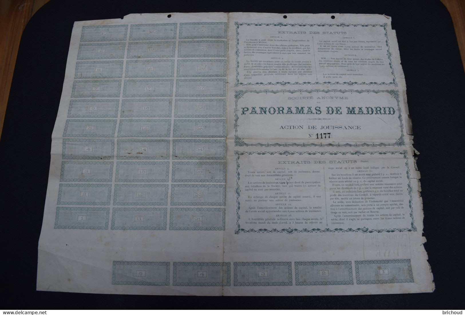 Société Anonyme Des Panoramas De Madrid 300.000 Francs 1880 - Tourismus