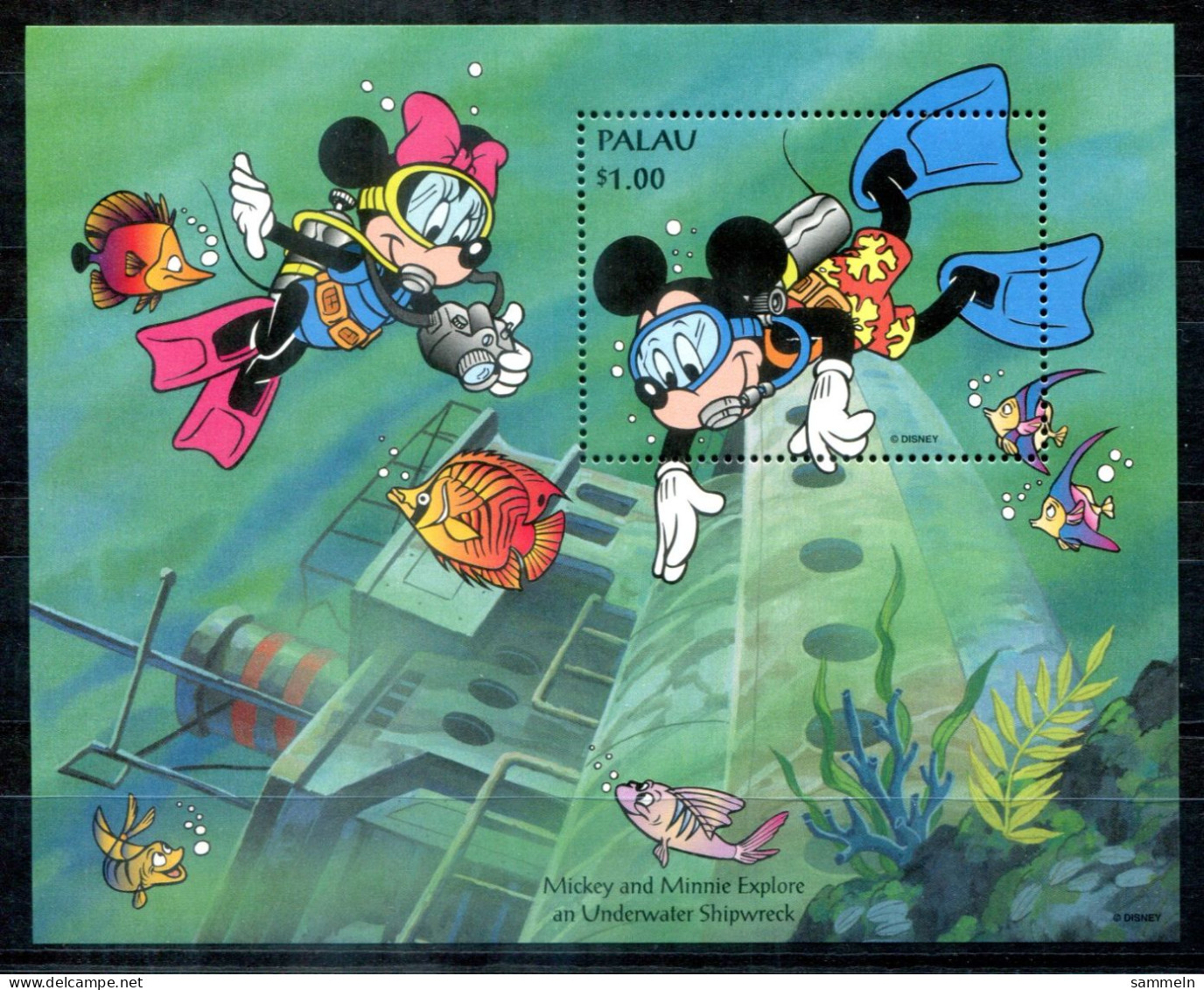PALAU Block 33, Bl.33 Mnh - Disney, Micky Maus, Mickey Mouse, Tauchen, Diving, Plonger - PALAOS - Palau