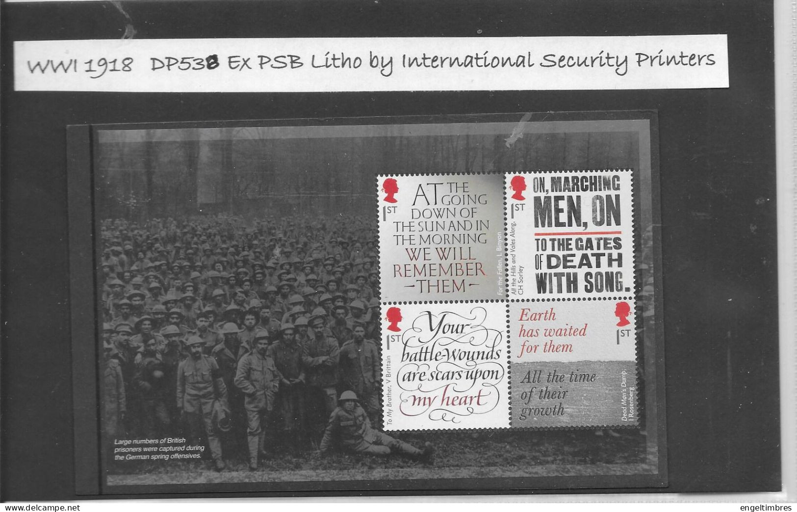 GB    WW1  -  1918/2018 Pane DP538  Ex Prestige Book   - See Scan - Unused Stamps