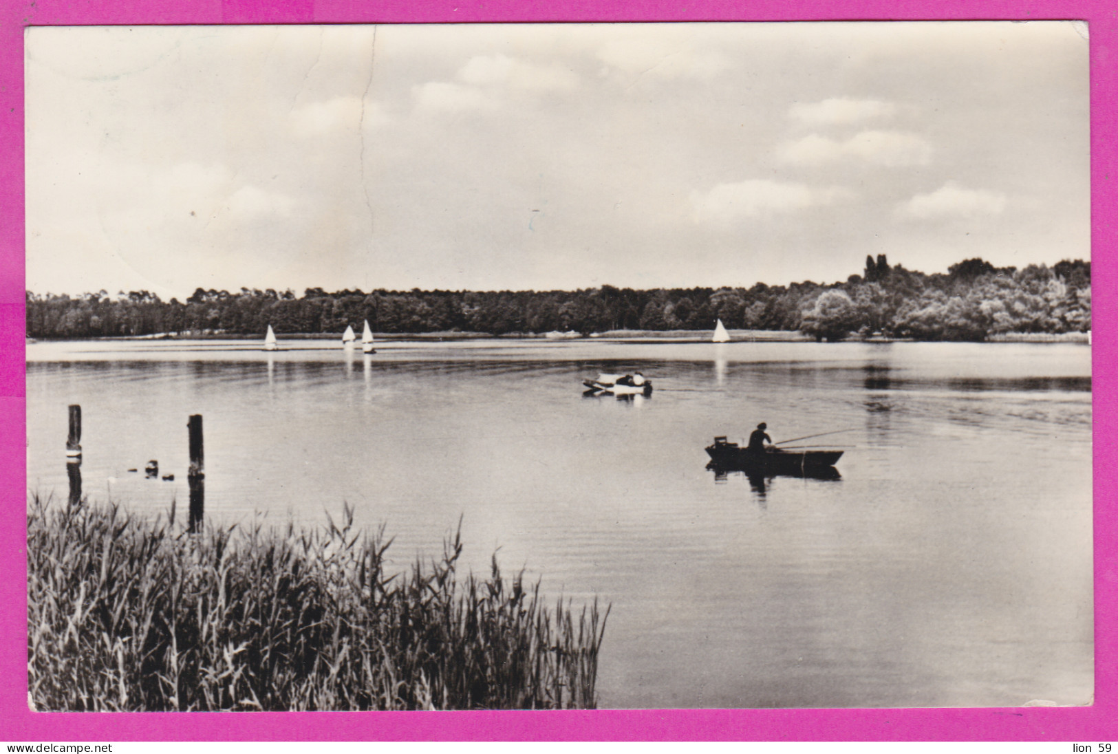 292702 / Germany DDR Oranienburg B. Berlin Lake Lehnitzsee Fishing Boat Sailing PC USED 1961 - 20 Pf. Stalinallee Berlin - Oranienburg