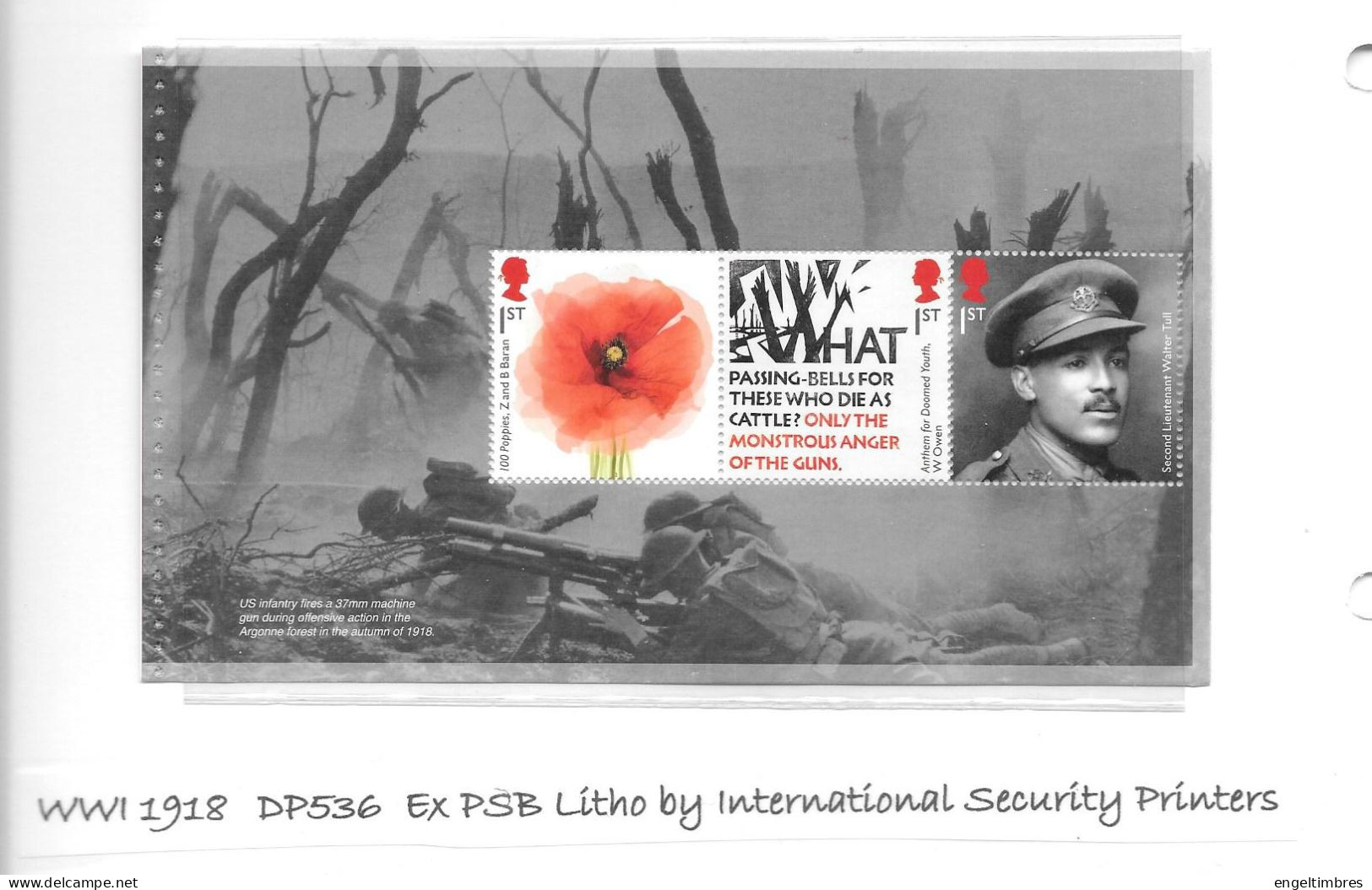 GB    WW1  -  1918/2018 Pane DP536  Ex Prestige Book   - See Scan - Unused Stamps