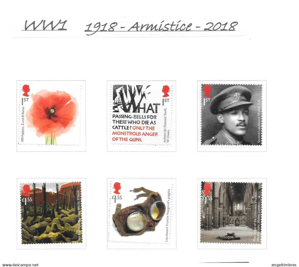GB    WW1  -  1918/2018 -  ARMISTCE SET OF 6 STAMPS U/M   - See Scan - Unused Stamps