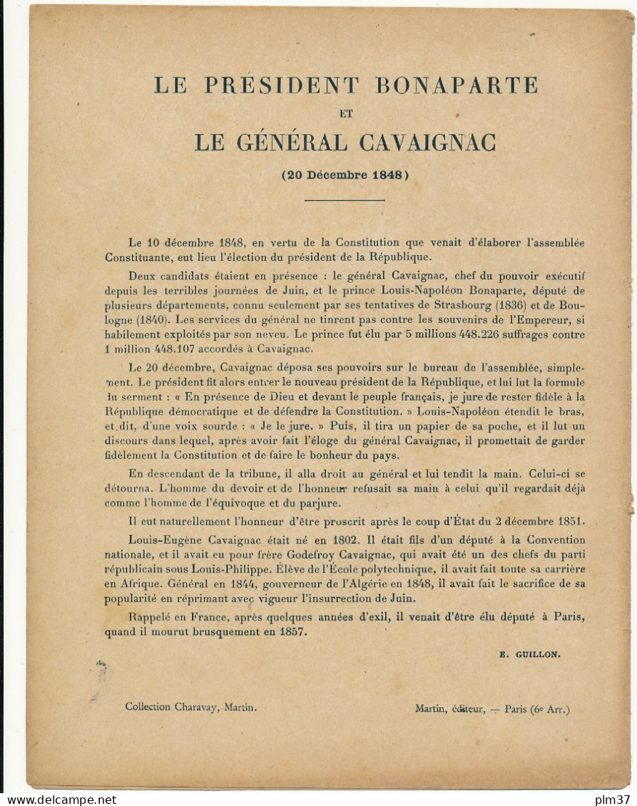 Couverture De Cahier - Le Président Bonaparte Et Le Général Cavaignac - Collection Charavay, Martin - Protège-cahiers