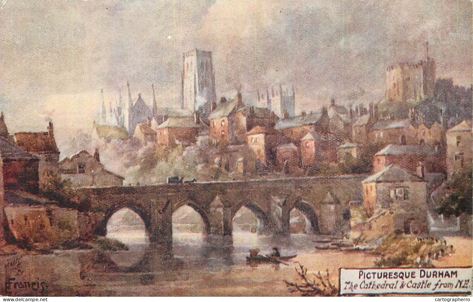 British Fine Art Scenic Postcard Painting Durham Cathedral And Castle - Durham City