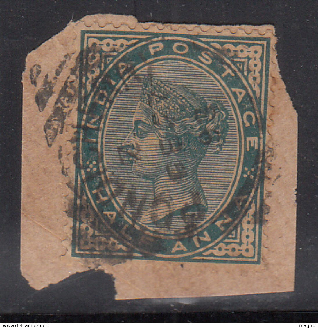 ½a QV On Piece, French India, British India Used Abroad, Pondicherry CDS Used - Used Stamps