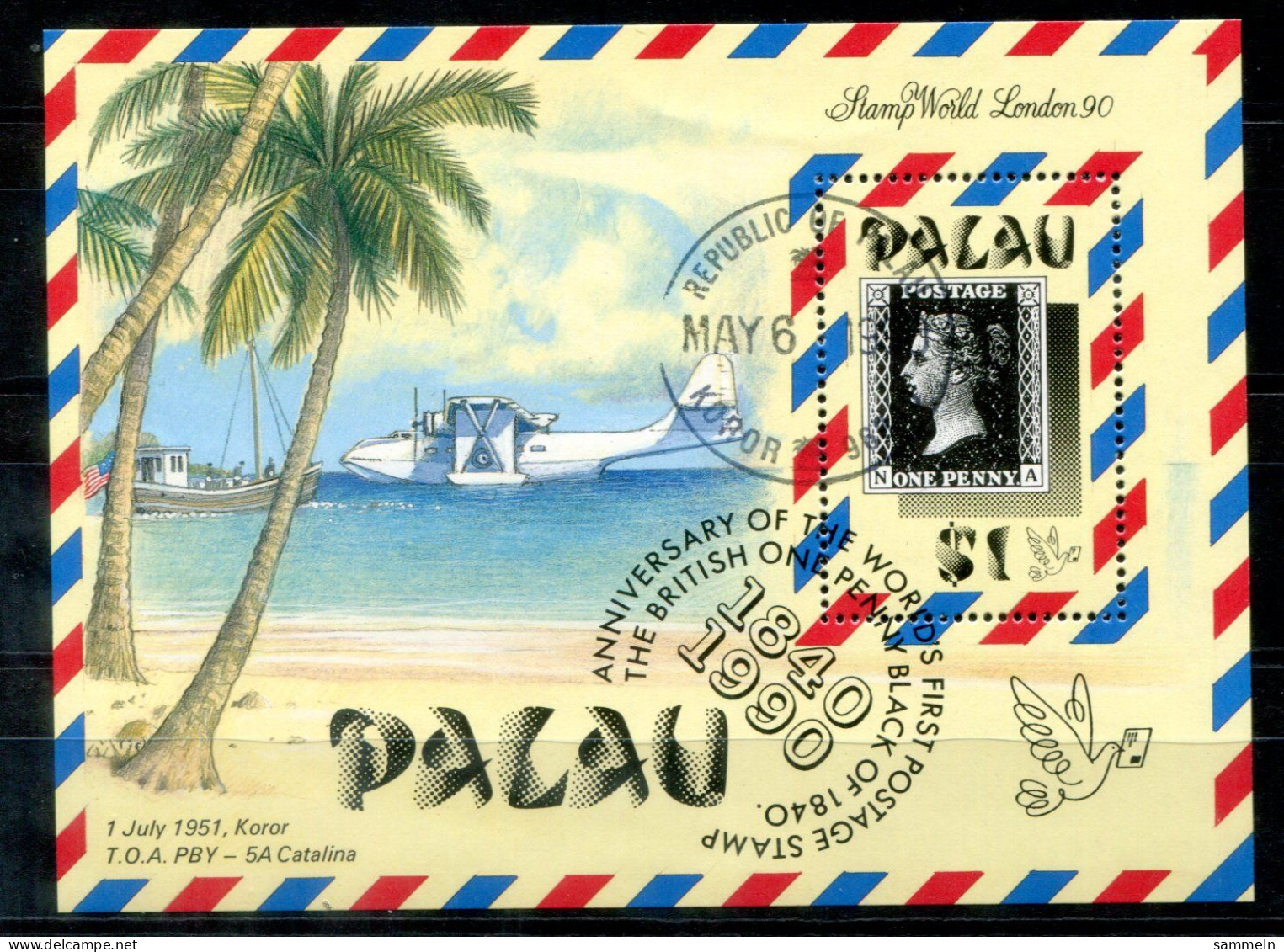 PALAU Block 7, Bl.7 Canc. - Marke Auf Marke, Stamp On Stamp, Timbre Sur Timbre - PALAOS - Palau