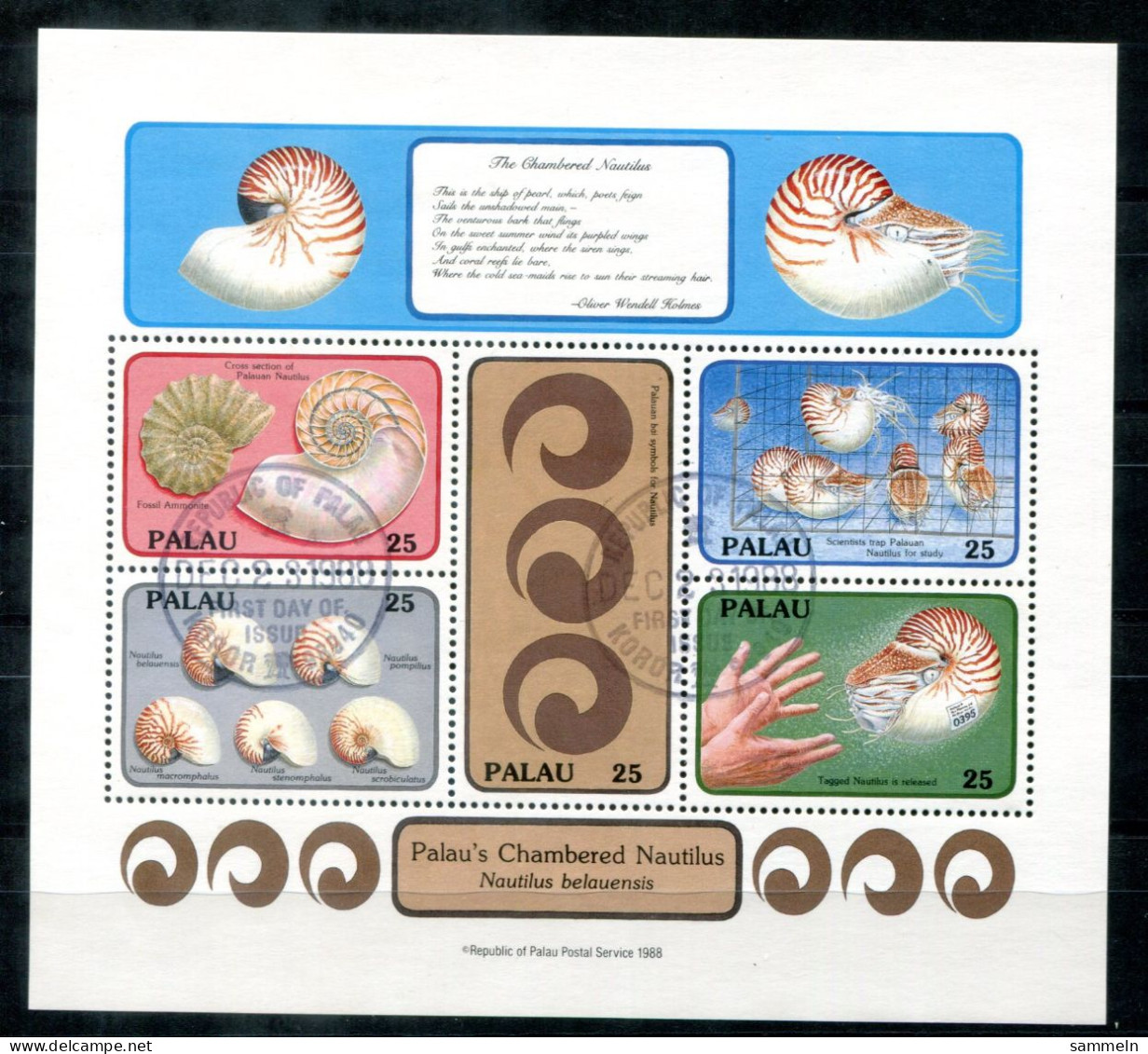 PALAU Block 5, Bl.5 Canc. - Nautilusmuschel, Nautilus Shell, Coquillage - PALAOS - Palau