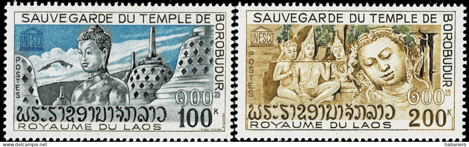 LAOS 1975 Mi 435-436 UNESCO BOROBUDUR TEMPLE MINT STAMPS ** - Laos