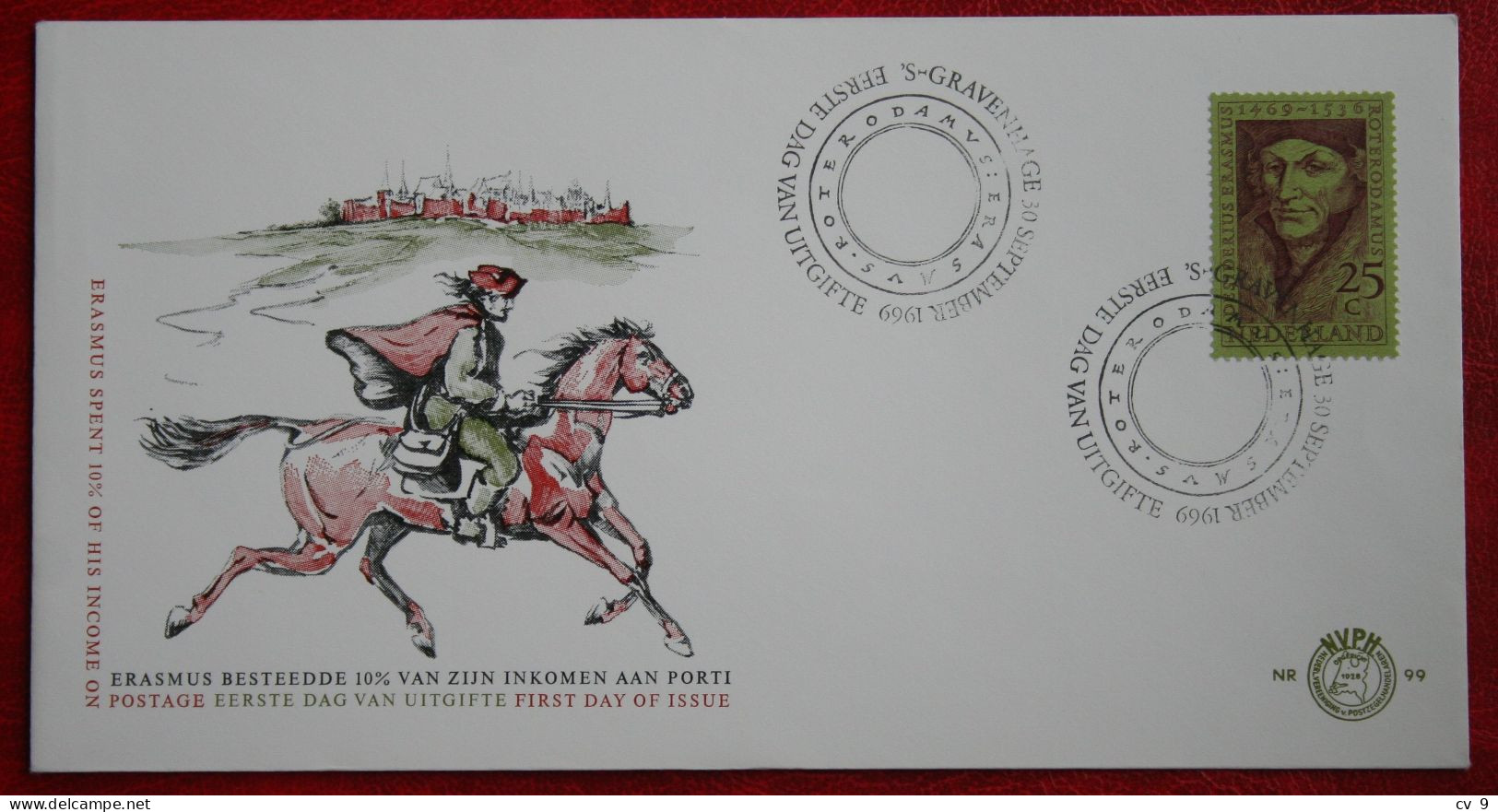 FDC E99 99 Erasmus Pferd Horse Paard NVPH 931 1969 Without Address NEDERLAND NIEDERLANDE NETHERLANDS - FDC