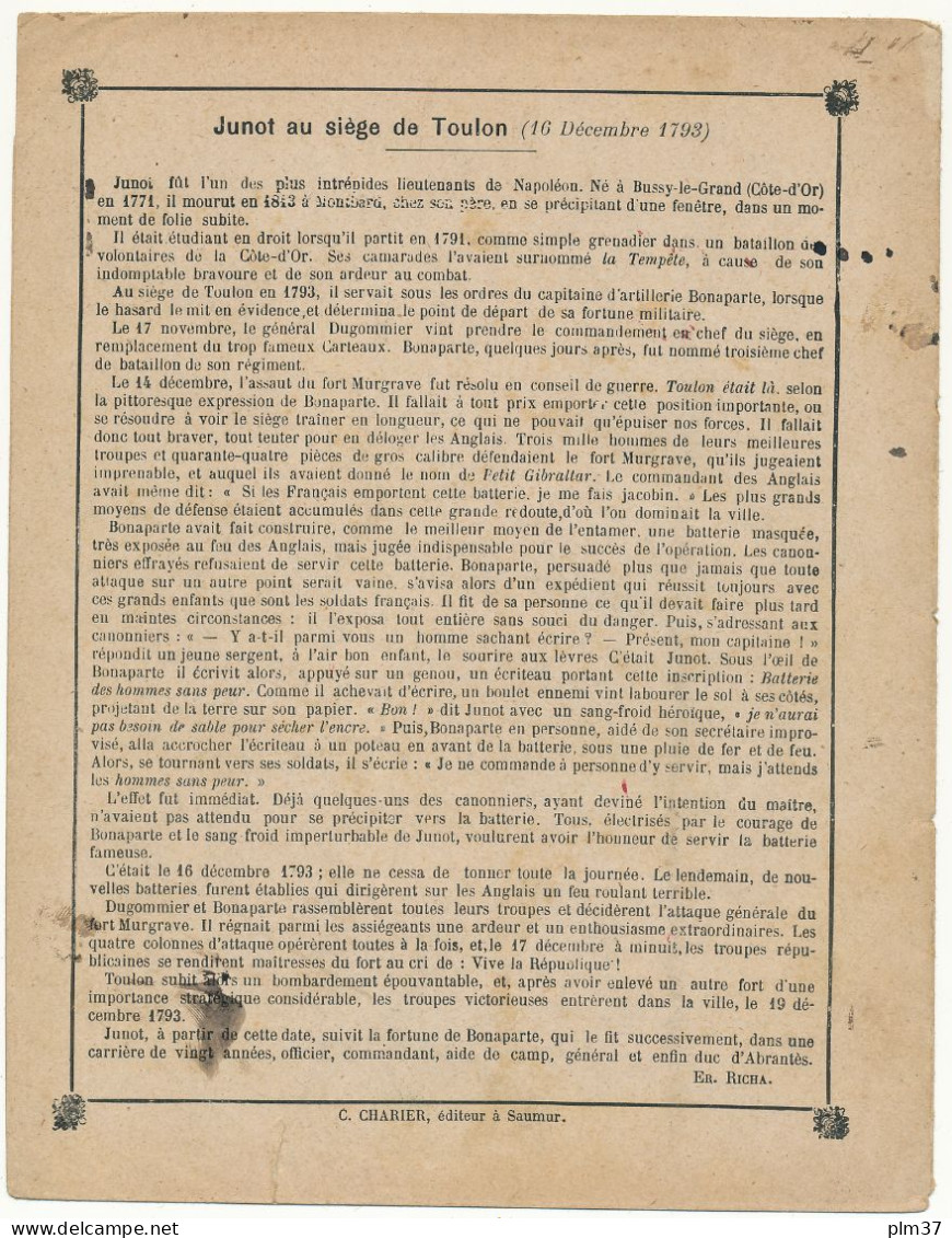 Couverture De Cahier - Junot Au Siège De Toulon, 1793 - C. Charier, Saumur - Protège-cahiers