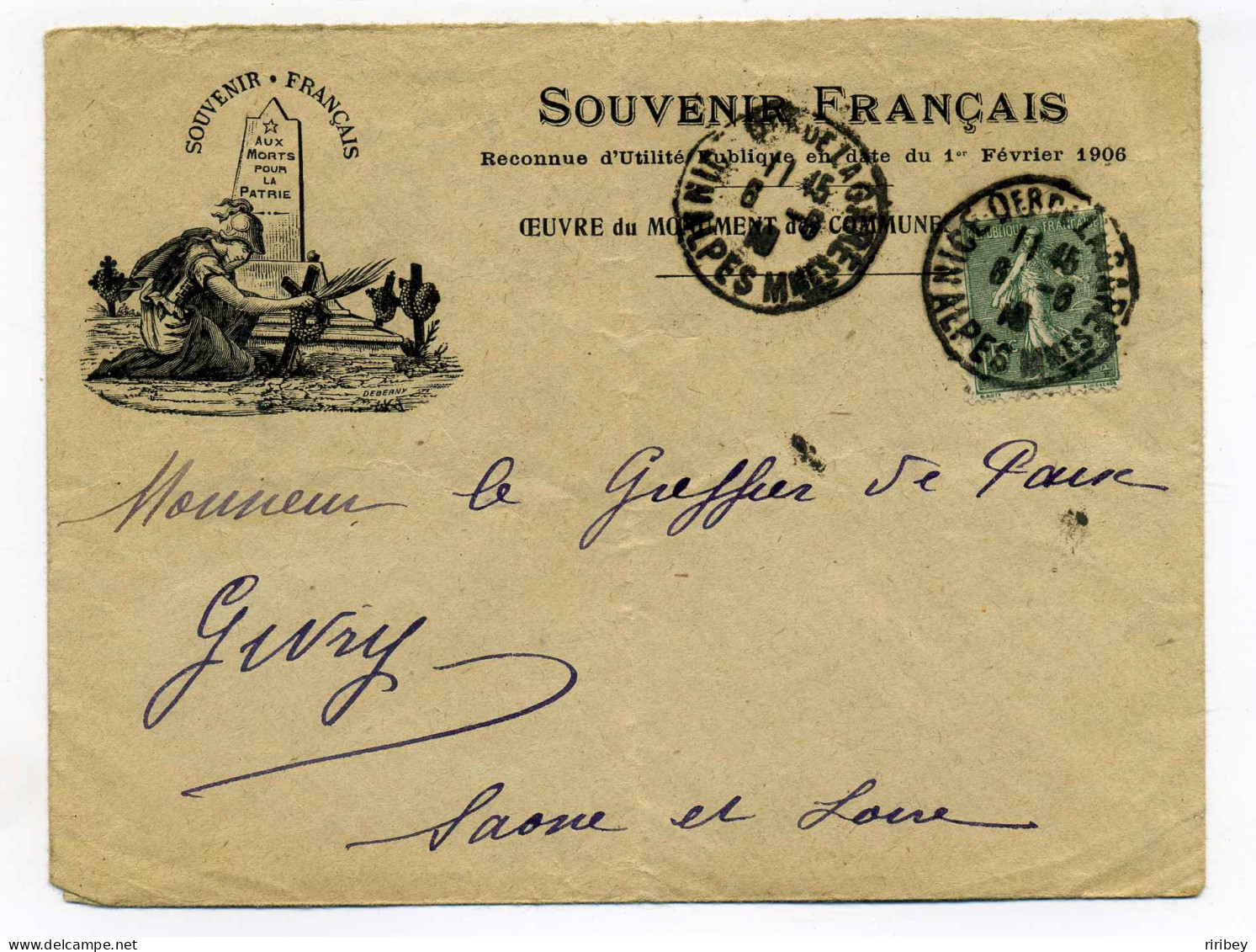 Env Publicitaire / SOUVENIR FRANCAIS - Oeuvre Des Monuments Decommune / 1918 / NICE /WW1 - Guerra De 1914-18