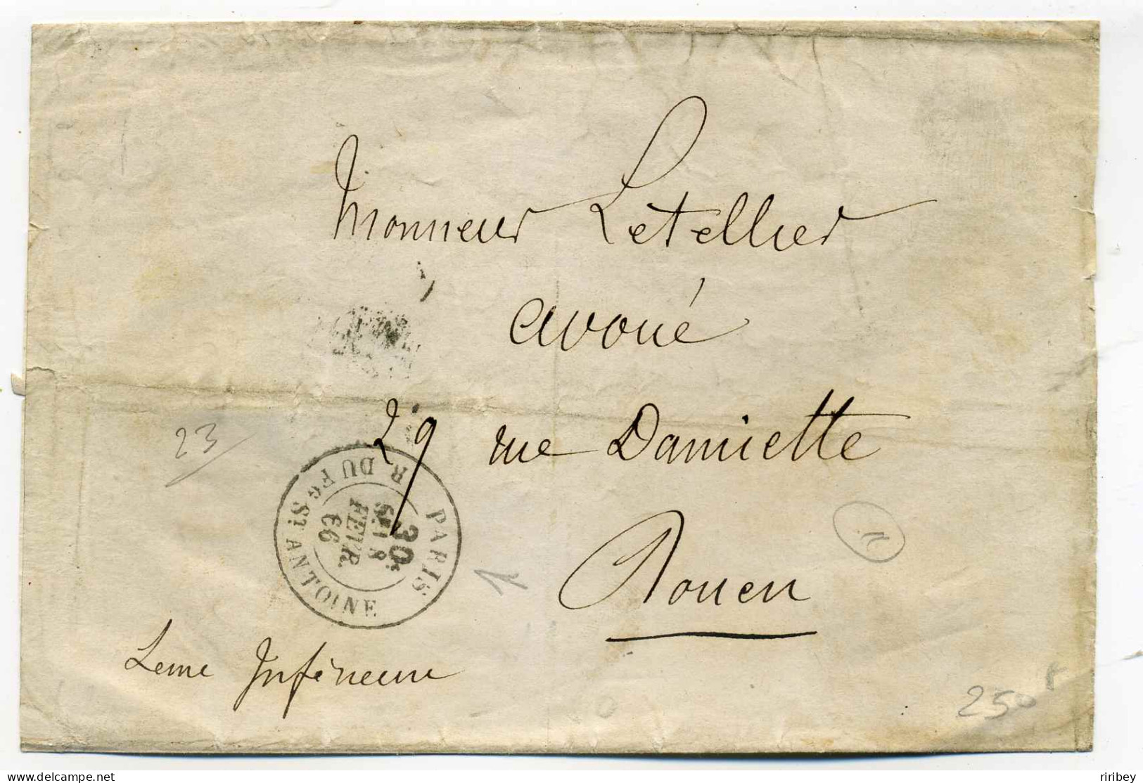 PARIS 30c Rue Du Faubourg Saint Antoine  (  Ref Pothion N°2541-23 ) / Dept 60 Seine / 1866 / Côte 80€ - 1849-1876: Periodo Clásico