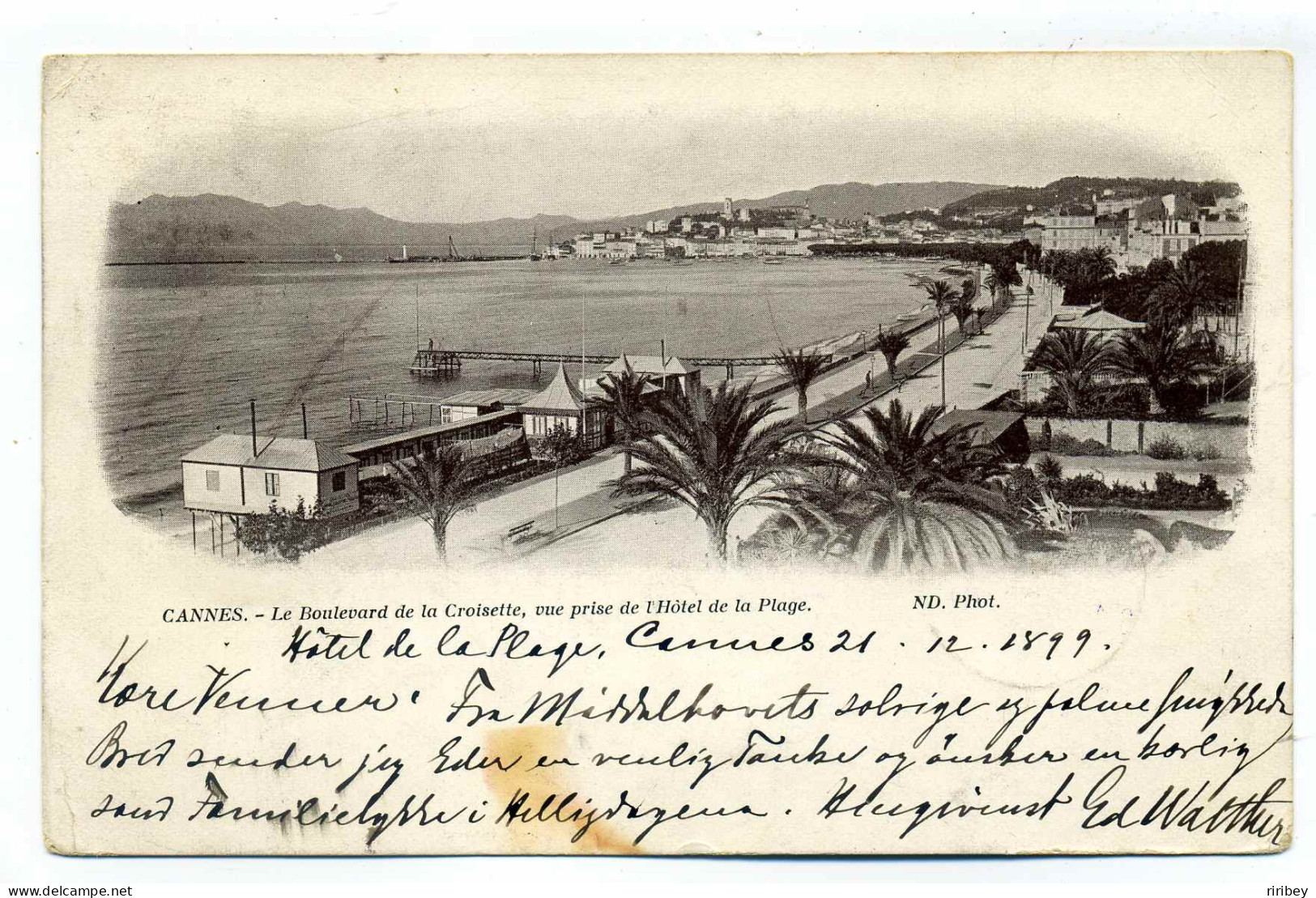 CANNES Pour ODENSE ( DANNEMARK )  / 1899 /  Sur CPA Croisette De Cannes - Ecrite De L'Hotel De La Plage  - 1877-1920: Periodo Semi Moderno
