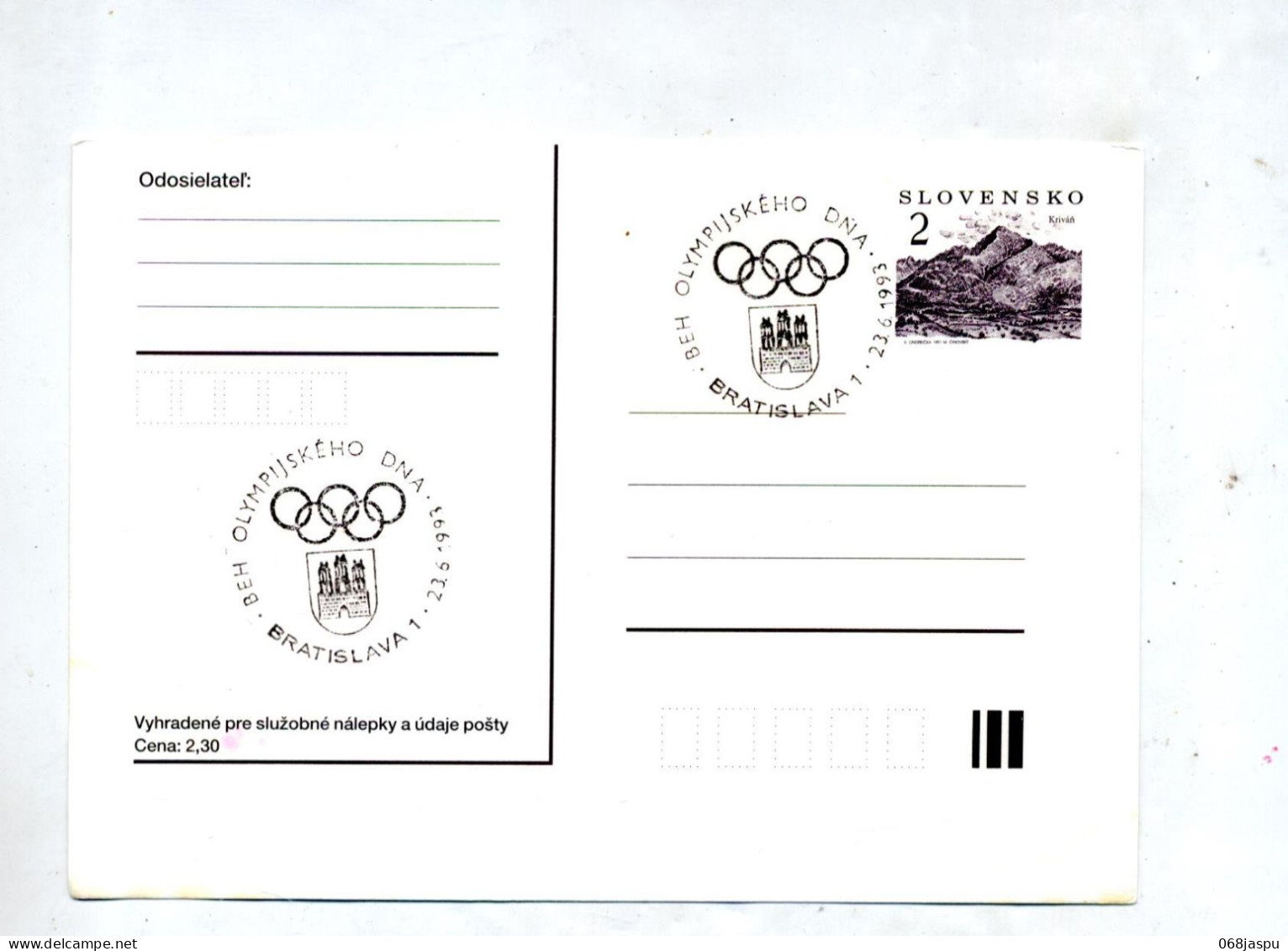 Carte Postale 2 Krivan Cachet Bratislava  Jeu Olympique - Cartoline Postali