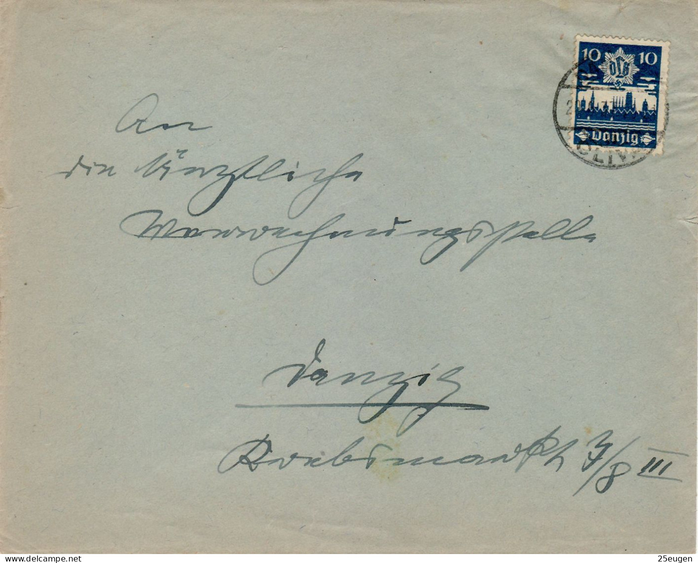 DANZIG 1937  LETTER SENT FROM OLIVA TO DANZIG - Storia Postale