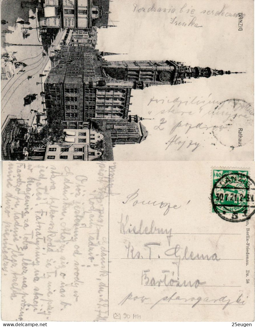 DANZIG 1921 POSTCARD SENT FROM DANZIG TO BARŁÓŻNO - Lettres & Documents