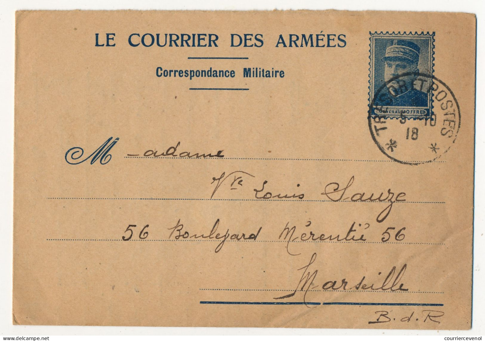 "Le Courrier Des Armées" - Correspondance Militaire - Portrait De Joffre - 1918 - Covers & Documents