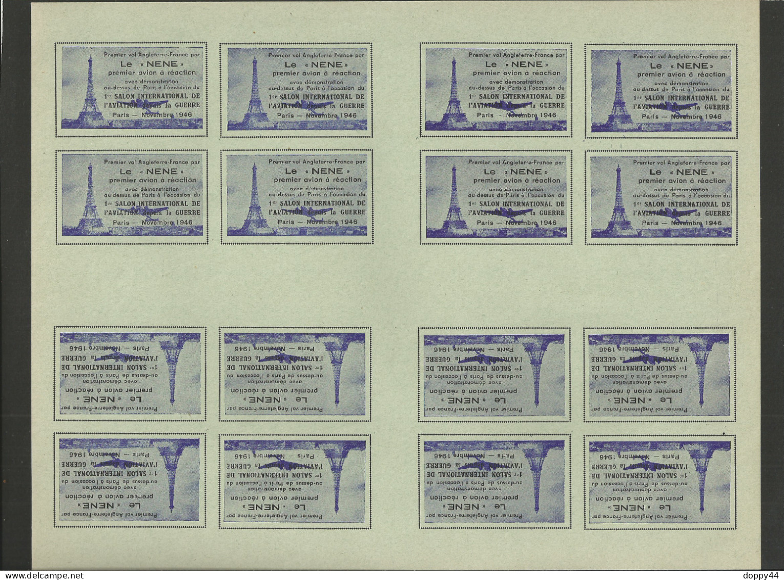 VIGNETTE PREMIER VOL ANGLETERRE FRANCE LE"NENE" FEUILLE ENTIERE DE 16 GOMMEE SUPERBE. - Aviation