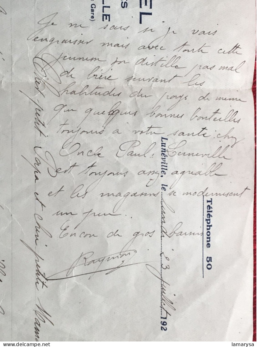 Lettre Manuscrit Entête Gd Hôtel Brasserie Des Vosges Lunéville+ Photo Militaire Raymond à Fraibois/Monteil-Nancy-Bières - Manuscrits