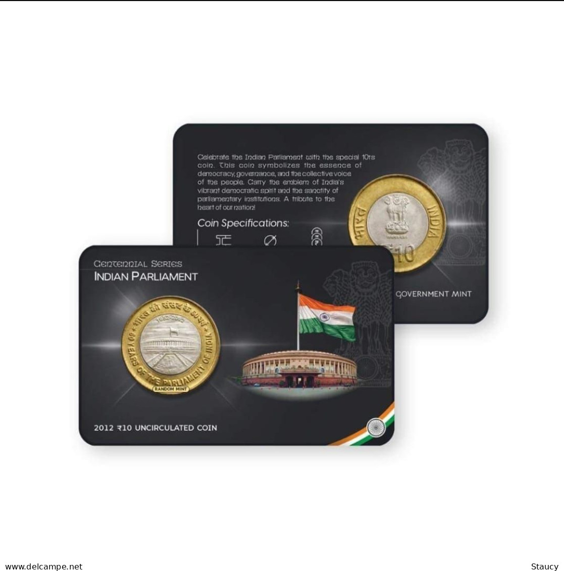 INDIA 2012 INDIAN PARLIAMENT Commemorative Rs.10.00 COIN In Card Packed By NUMISMATE As Per Scan - Ficción & Especímenes