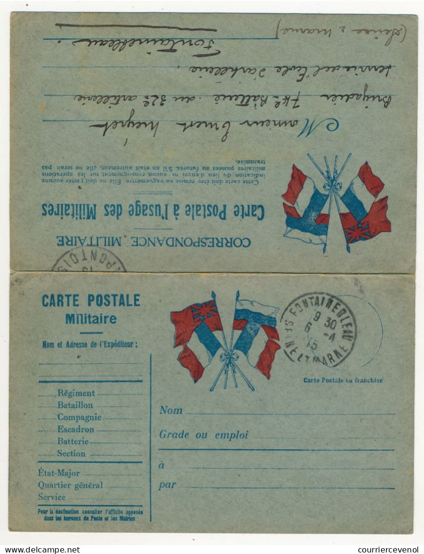 Carte FM Double D'édition Privée - Carte Postale à L'usage Des Militaires - 4 Drapeaux - 1915 - Covers & Documents
