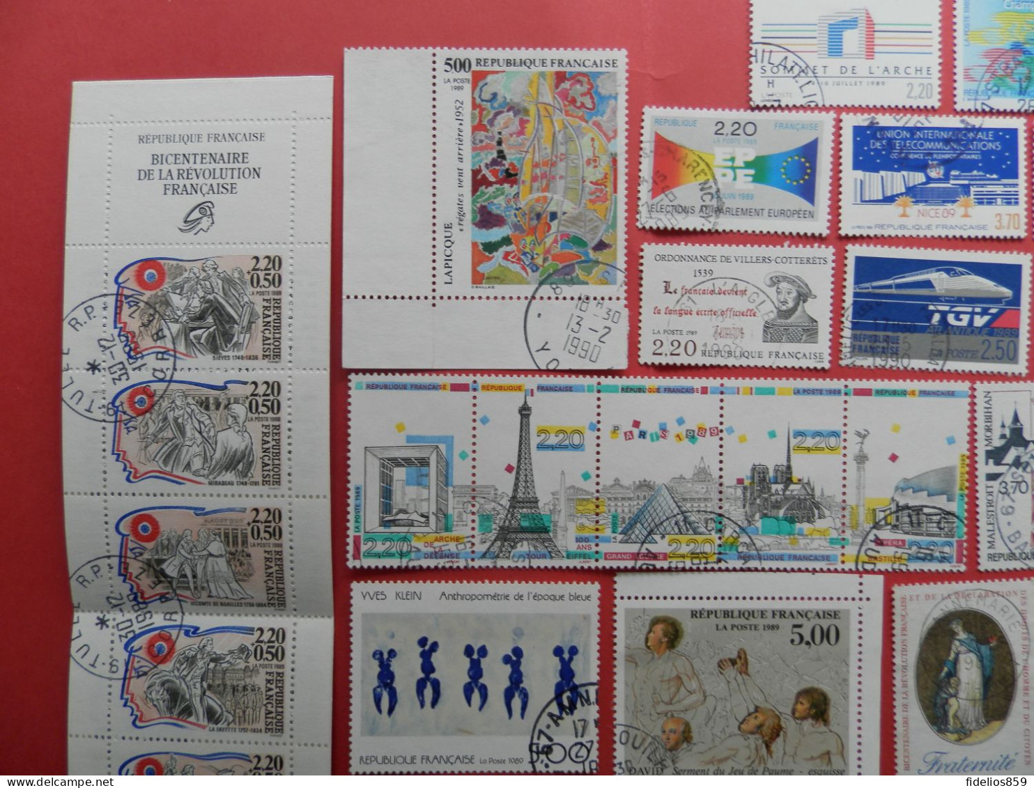 FRANCE OBLITERES : ANNEE COMPLETE 1989 SOIT 54 TIMBRES POSTE DIFFERENTS+ 2 BLOCS ET LE CARNET PC. LUXE - 1980-1989