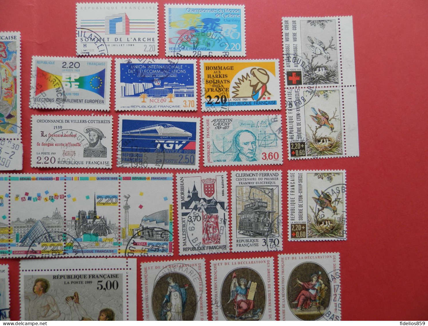 FRANCE OBLITERES : ANNEE COMPLETE 1989 SOIT 54 TIMBRES POSTE DIFFERENTS+ 2 BLOCS ET LE CARNET PC. LUXE - 1980-1989