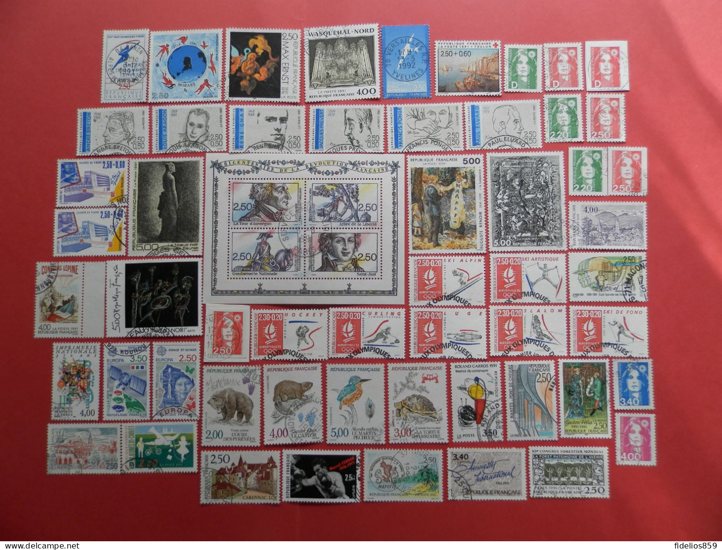 FRANCE OBLITERES : ANNEE COMPLETE 1991 SOIT 59 TIMBRES POSTE DIFFERENTS DONT LE BF 13. QUALITE LUXE - 1990-1999