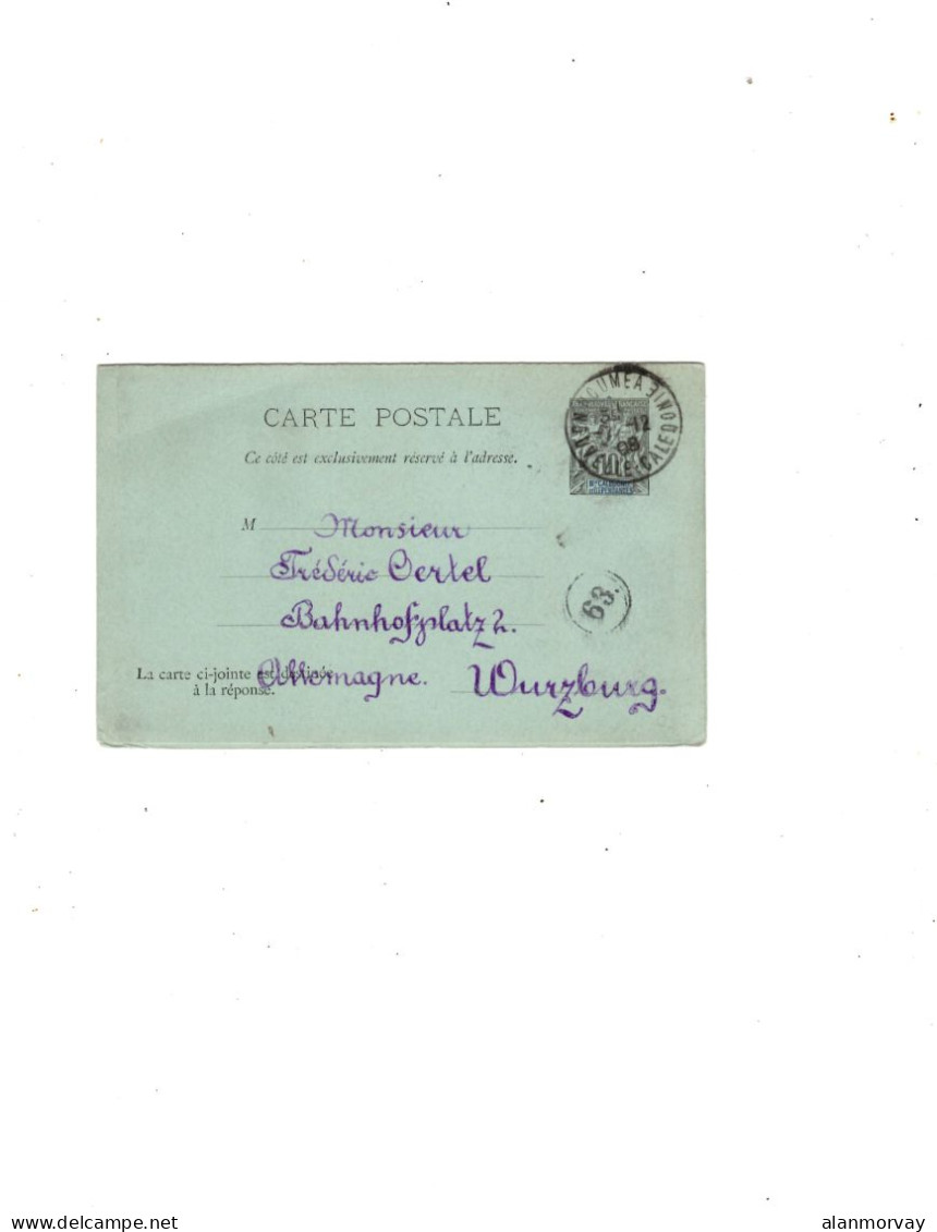 New Caledonia- December 7,1908 Postal Card With A Reply Card To Germany - Brieven En Documenten