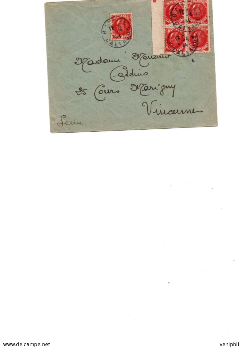 LETTRE AFFRANCHIE N° 506  BLOC DE 4 + 1 -OBLITERATION CAD BAYEUX- CALVADOS - 1944 -- COTE : + DE 20 € - 1921-1960: Periodo Moderno