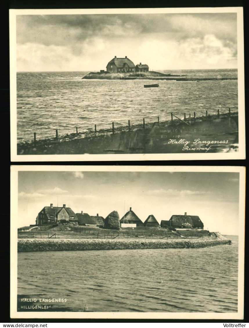 2x Orig. Foto AK Hallig Langeness, Rixwarf, Hilligenlei, 1x Landpoststempel Hallig Langeness über Bredstedt Schleswig - Halligen